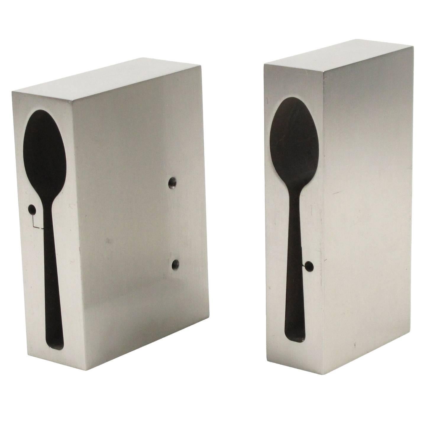Industrial Pair of Stainless Steel Spoon Mold Sculpture, Bookends