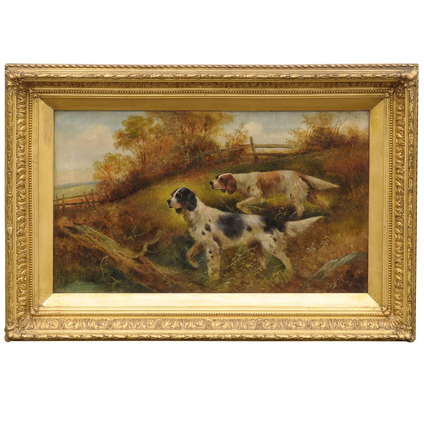 Victorian Oil Painting of Sporting Dogs by Charles Dudley, Mid 19th Century