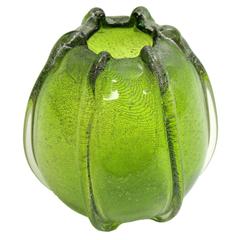 Archimede Seguso Pulegoso Green Murano Art Glass Ovoid Vase 6