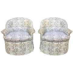 Cool Pair of Faux Snakeskin Swivel French Club Chairs