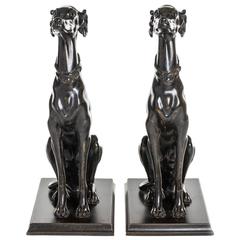 Pair of Black Wooden Greyhound Dogs