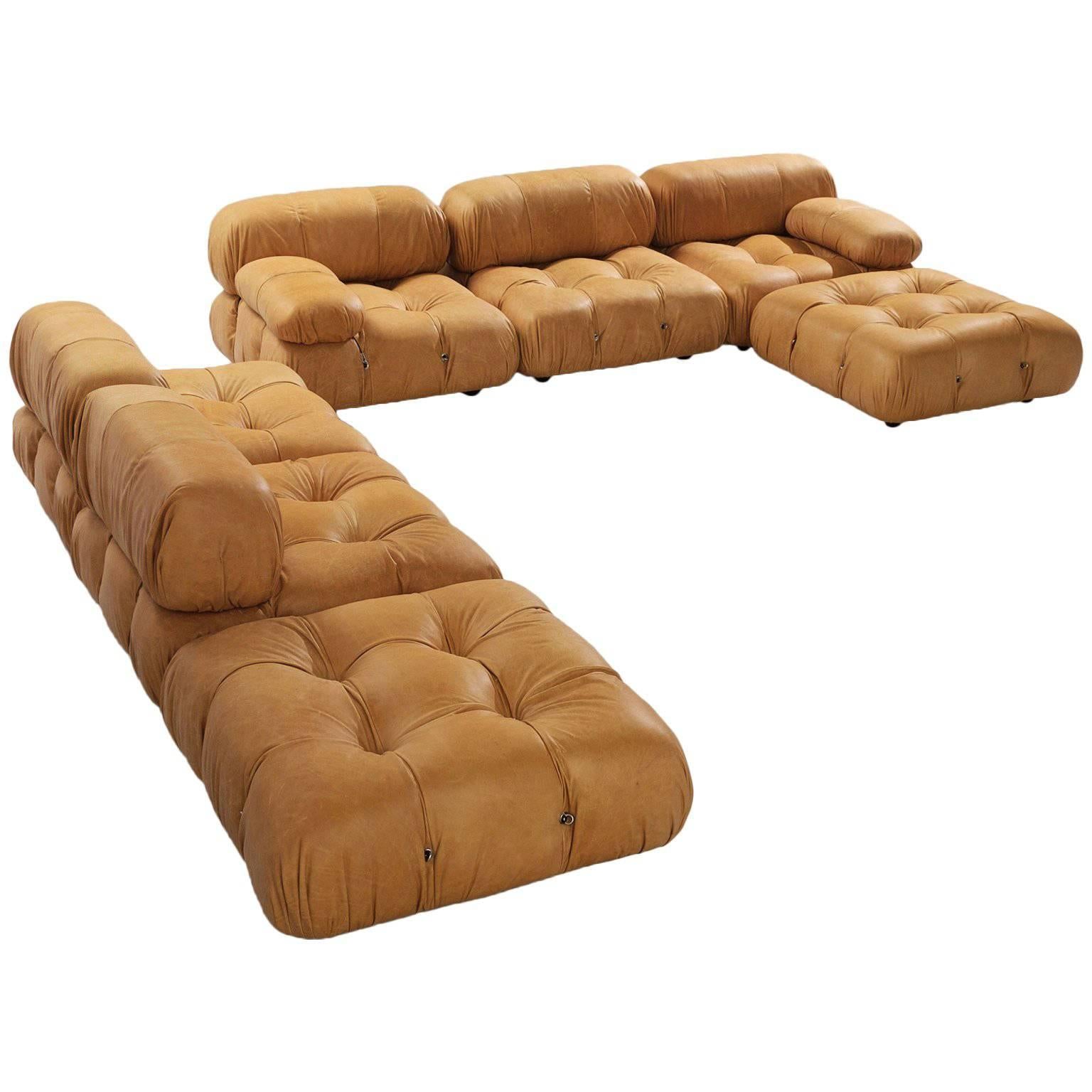 Mario Bellini Reupholstered 'Camaleonda' Sectional Sofa in Cognac Leather