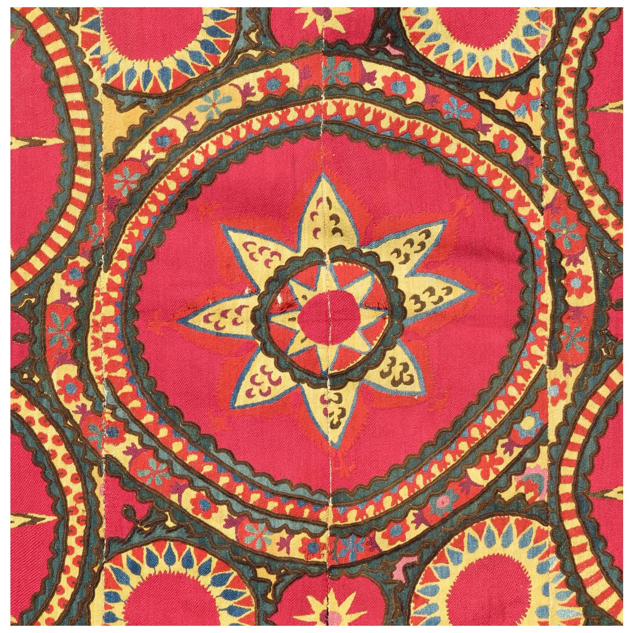 Antique Uzbek Embroidery Bed Cover or Wall Hanging, 19th Century For Sale