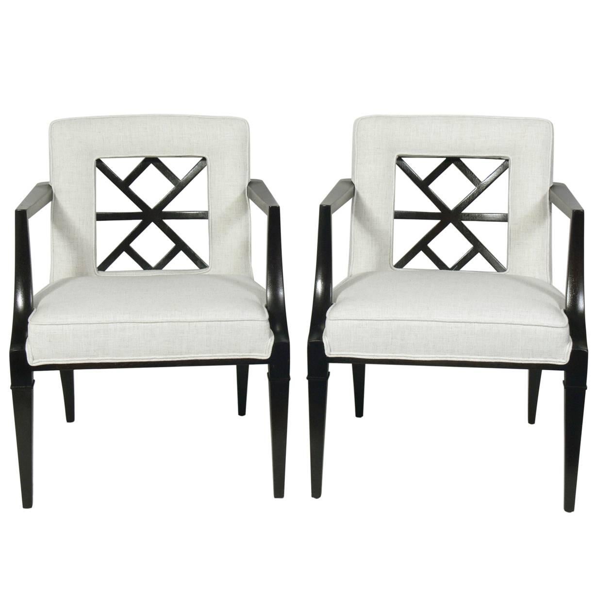 Pair of Elegant Fret Back Chairs Attributed to Grosfeld House