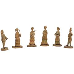 Group of Six North Italian Polychrome-Decorated Chinoiserie Wooden Figures