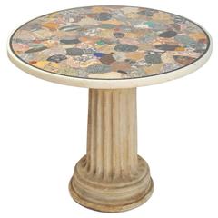 Roman White Fluted Marble Column with 19th Century Specimen Marble Top