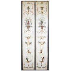 Fine Pair of Singerie Sub-Genre Chinoiserie Style Painted Trompe l'oeil Panels
