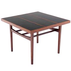 Square Stripe Pattern Top Mid Century Walnut Side Table