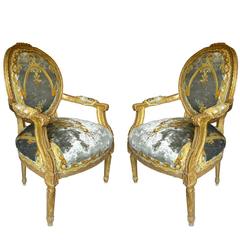 Pair of Louis XVI Style French Gilt Chairs