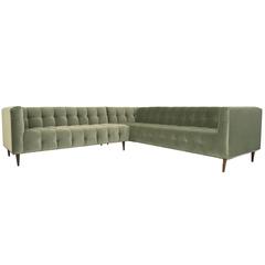 Tufted Sectional in Sage Velvet 7