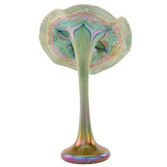 Quezal "Jack in the Pulpit" Pulled Feather Art Glass Vase