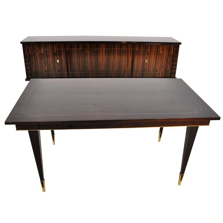 French Art Deco Macassar Dining Table With Brass Feets For At French Art Deco Macassar Dining Table With Brass Feets For