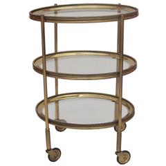 Italian 1950s Oval Three-Tier Brass and Glass Trolley