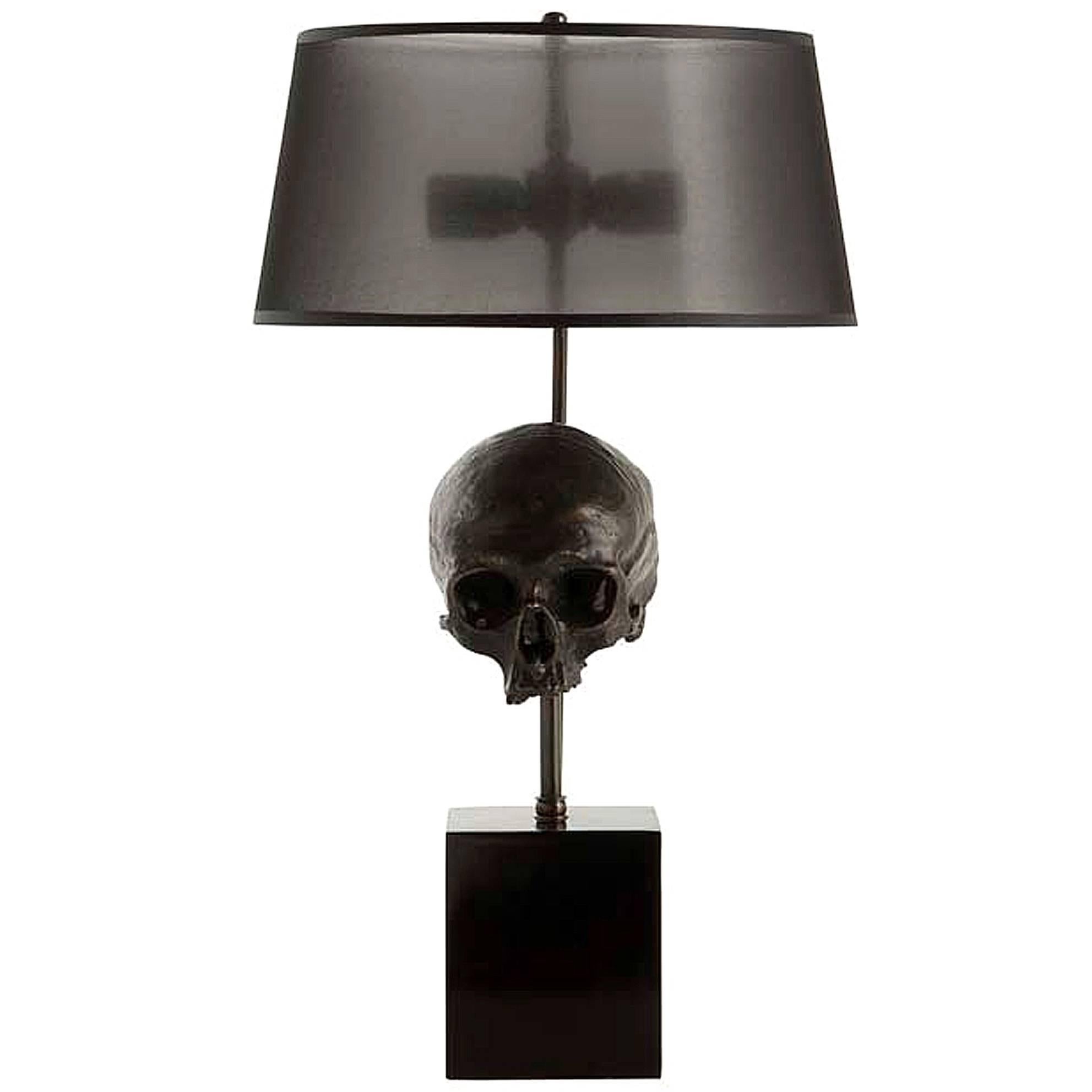 Lamp Skull in Brass with Black Transparent Shade and Skull on Base