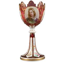 Fine Antique Bohemian Cut-Glass, Enamel and Hand-Painted Goblet