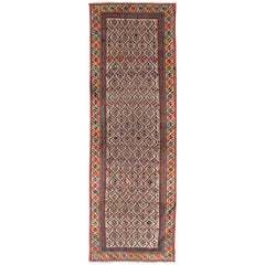 Antique Caucasian Shirvan Runner with Diamond Design in Ivory Background 