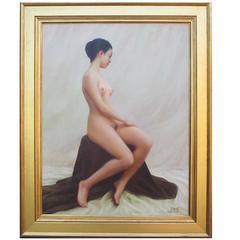 Oil on Canvas Titled "The Model" by Chinese Artist Zhai Xinjian 1