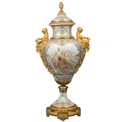 Fine French Antique Pink Ground & Ormolu-Mounted Vase & Cover, Circa 1890
