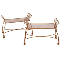 Mid-Century Gilt Tassel Bench Pair