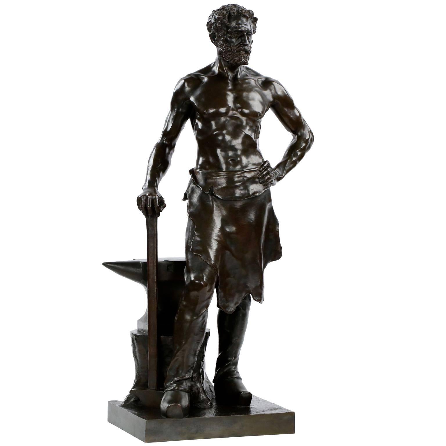 Alfred Boucher Antique Bronze Sculpture L'forgeron by Siot