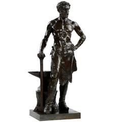 Alfred Boucher Sculpture en bronze ancien L'forgeron par Siot