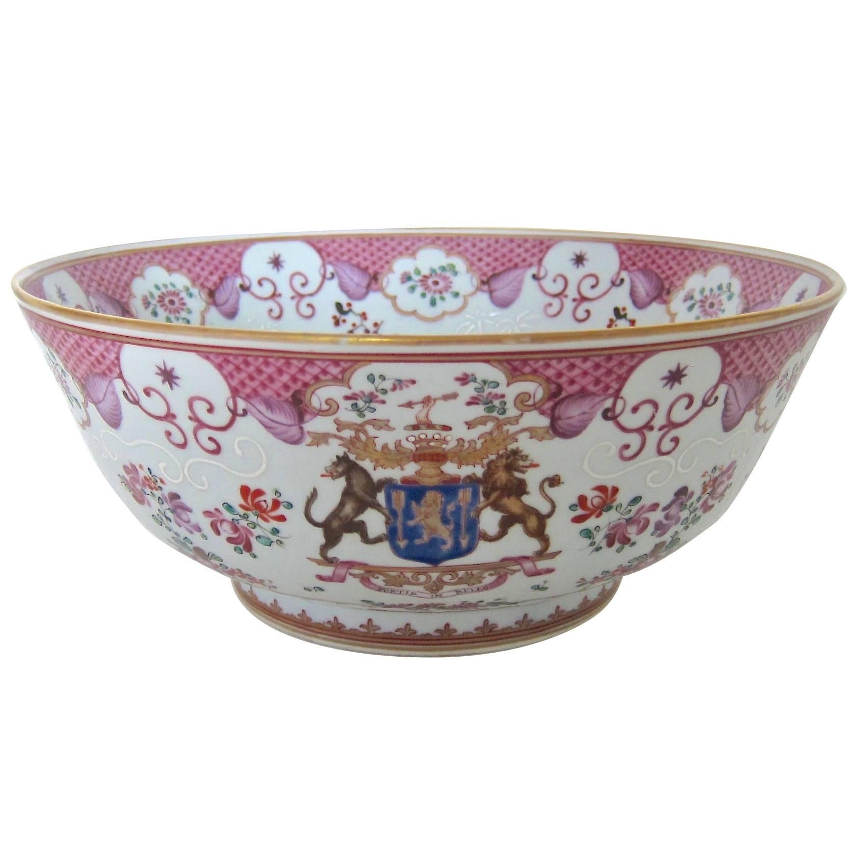 Chinese Export Armorial Style Porcelain Punch Bowl by Samson, Late 19th Century