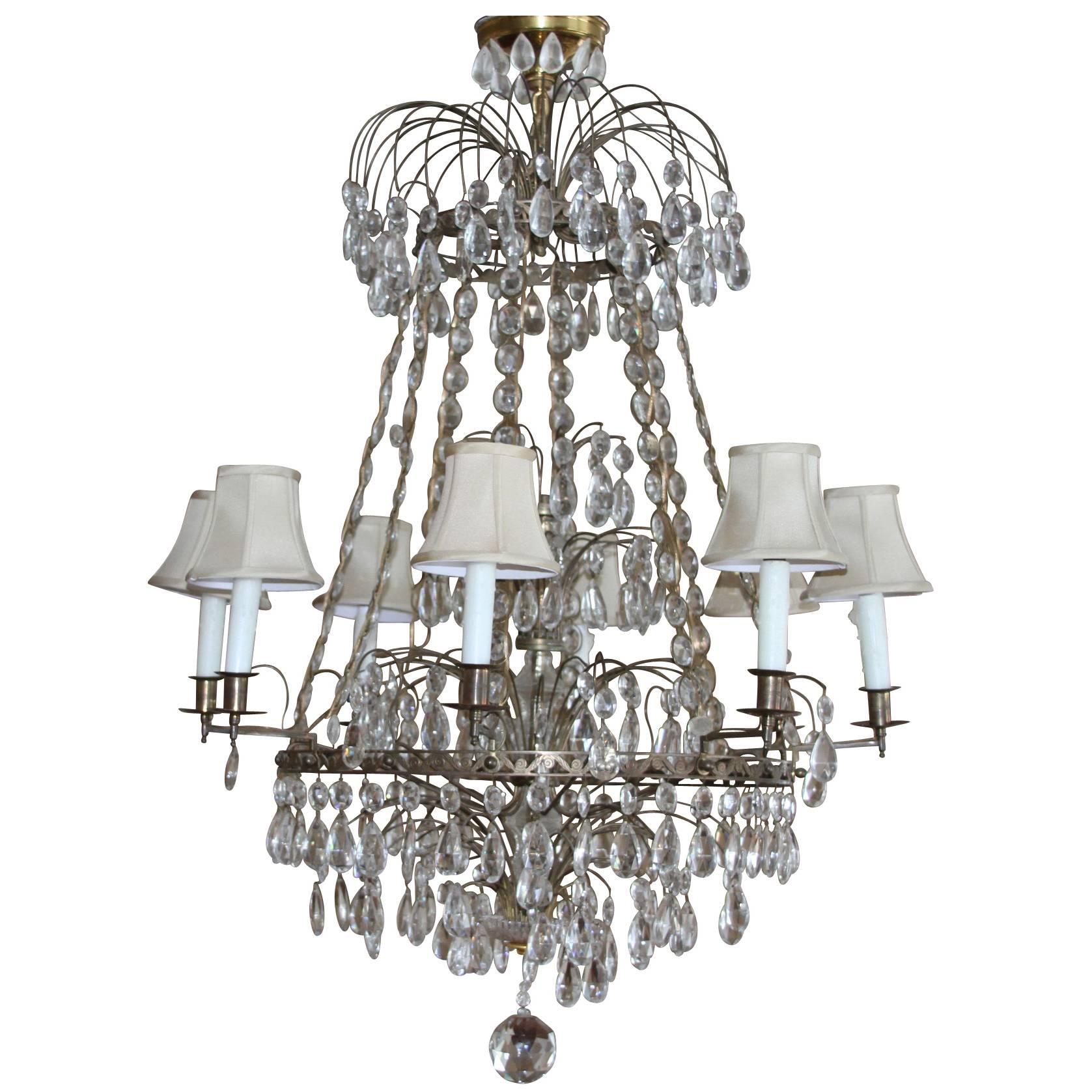 Antique Baltic Style Bronze and Crystal Chandelier, Bagues Quality