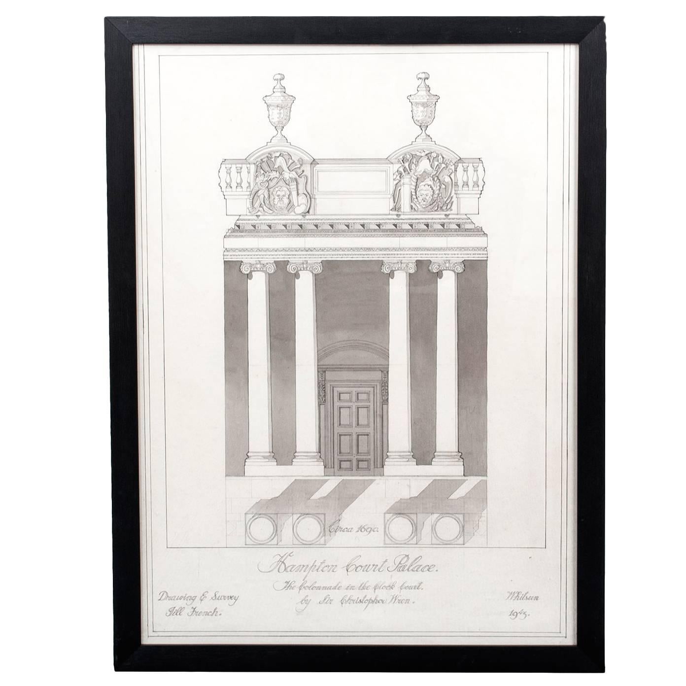 Framed Architectural Drawing For Sale