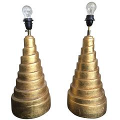 Pair of Gold Leaf and Ceramic Lamps