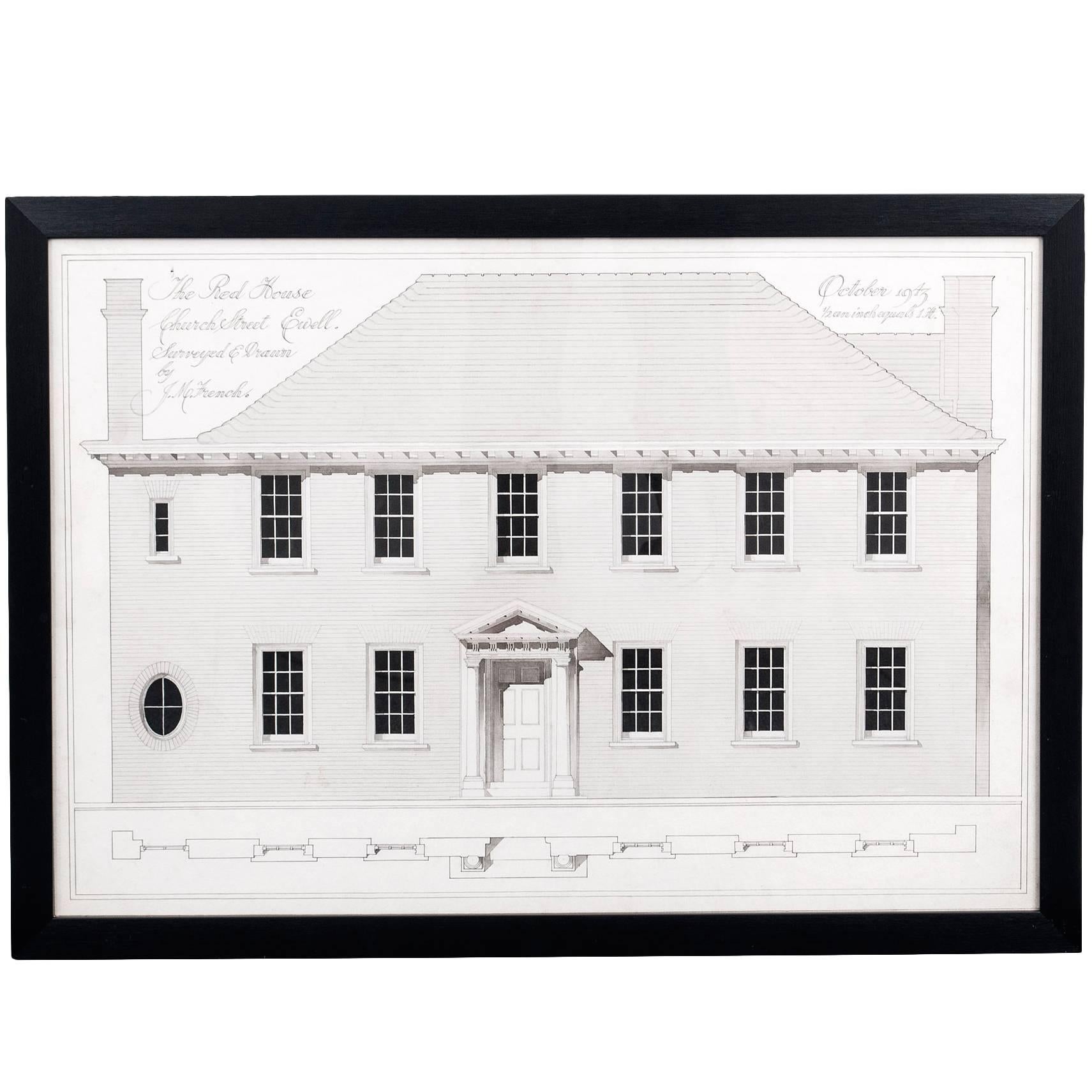 Framed Architectural Survey Drawing For Sale