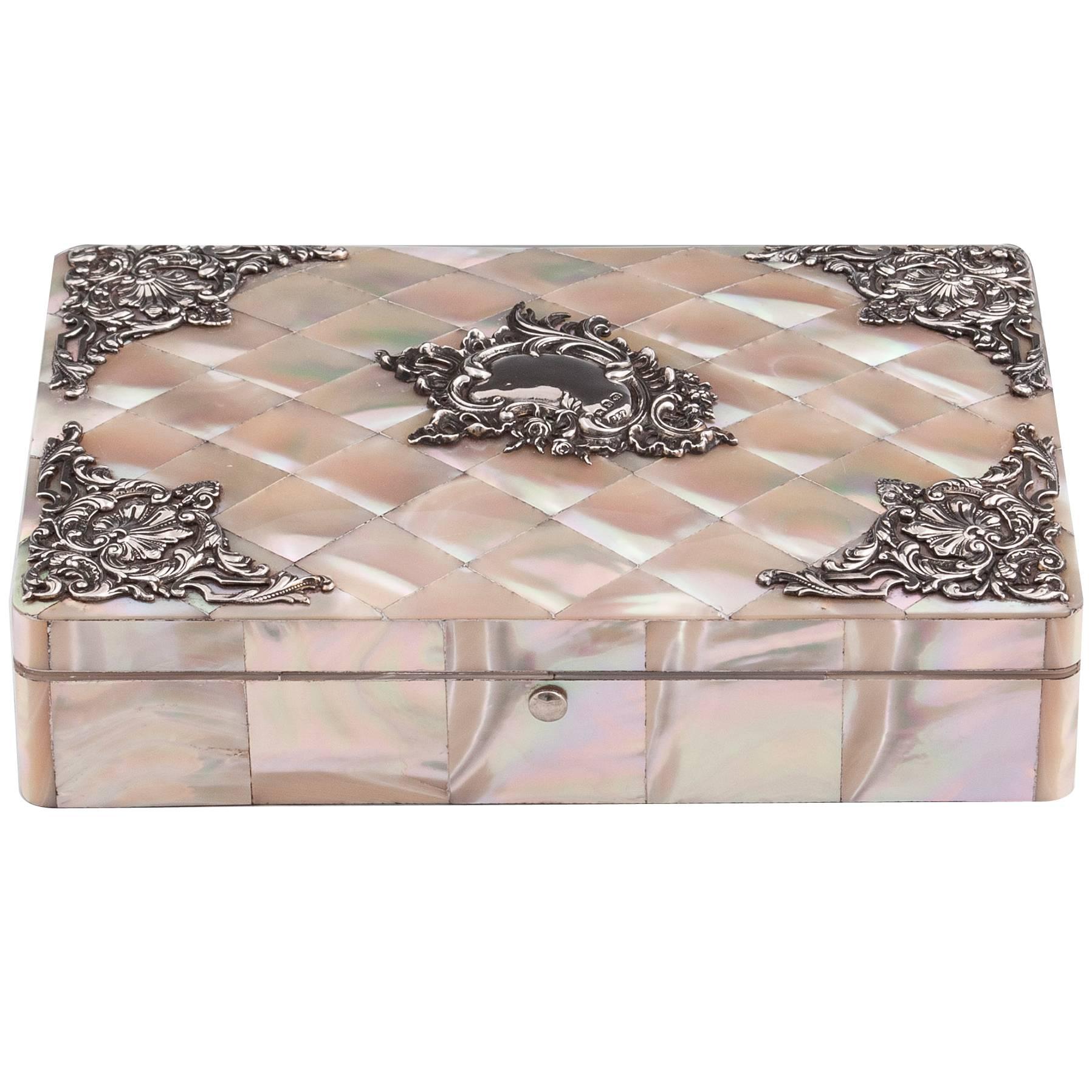 19th Century Mother of Pearl & Silver Jewelry Box