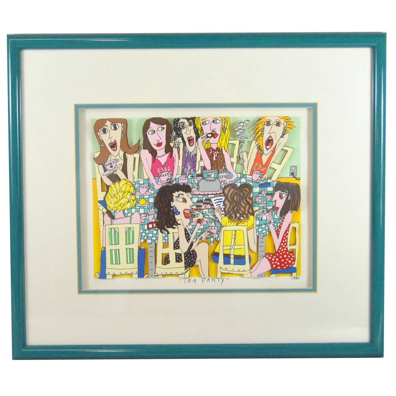 James Rizzi Tea Party 3-D 1990 Hand-Cut Signed and Numbered Lithograph