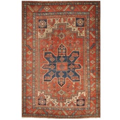 Room Size Antique Hand Knotted Wool Red Persian Serapi Rug