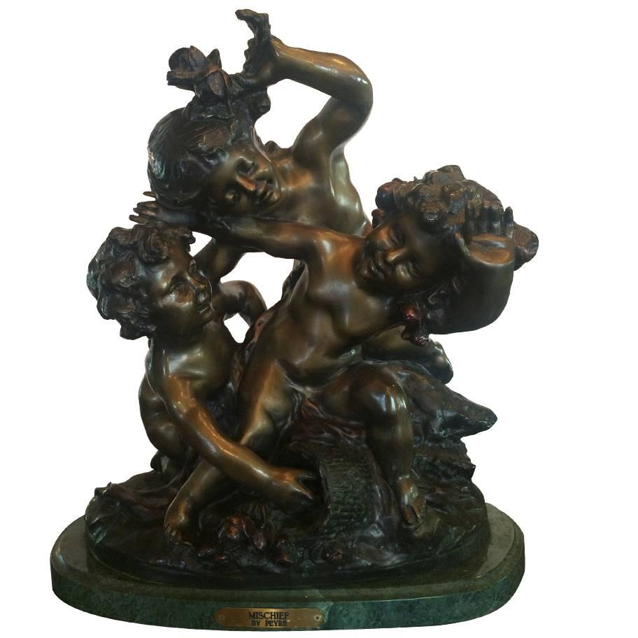 Signed Bronze with Playful Children