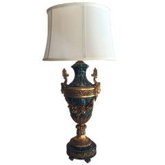 Antique Gilt Bronze Ormolu on Green Marble Urn Converted to Lamp