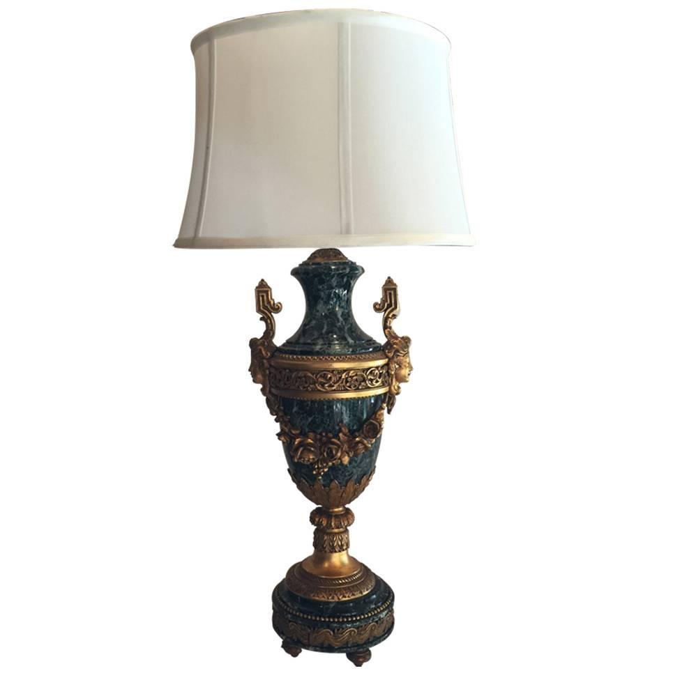 Antique Gilt Bronze Ormolu on Green Marble Urn Converted to Lamp For