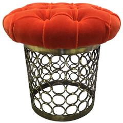 1968 Brass Geometric Ring Tufted Swivel Stool