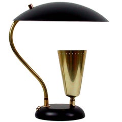 Italian Mid-Century Brass and Metal Double Shade Table Lamp, 1950s