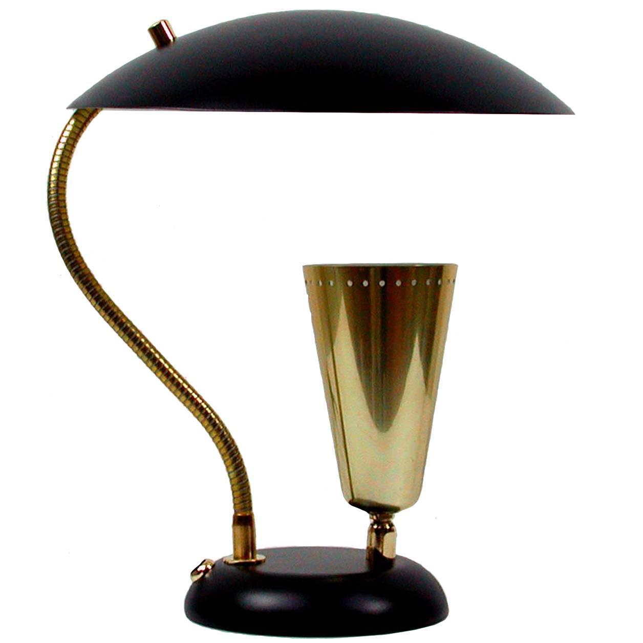Italian Mid-Century Brass and Metal Double Shade Table Lamp, 1950s For Sale at 1stdibs