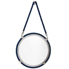 Round Mirror in Nickel Finish and Blue Boat Cord, 2016