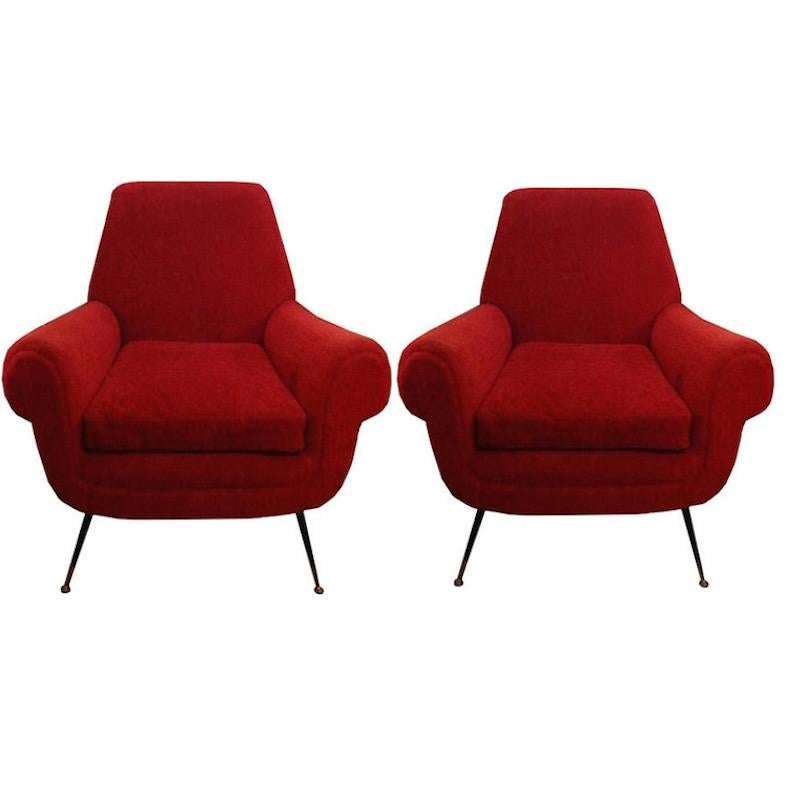 Pair of Gigi Radice Mid-Century Club Chairs in Vintage Upholstery circa 1959 For Sale