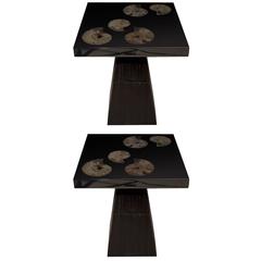 Pair of Cast Black Resin and Ammonite Side Tables by Michael Laut 12