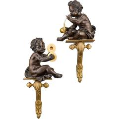 French Figural Bronze Wall Brackets