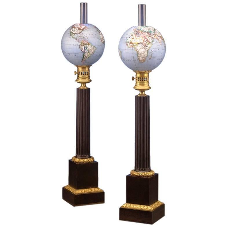 French Opaline Globe Oil Lamps For Sale