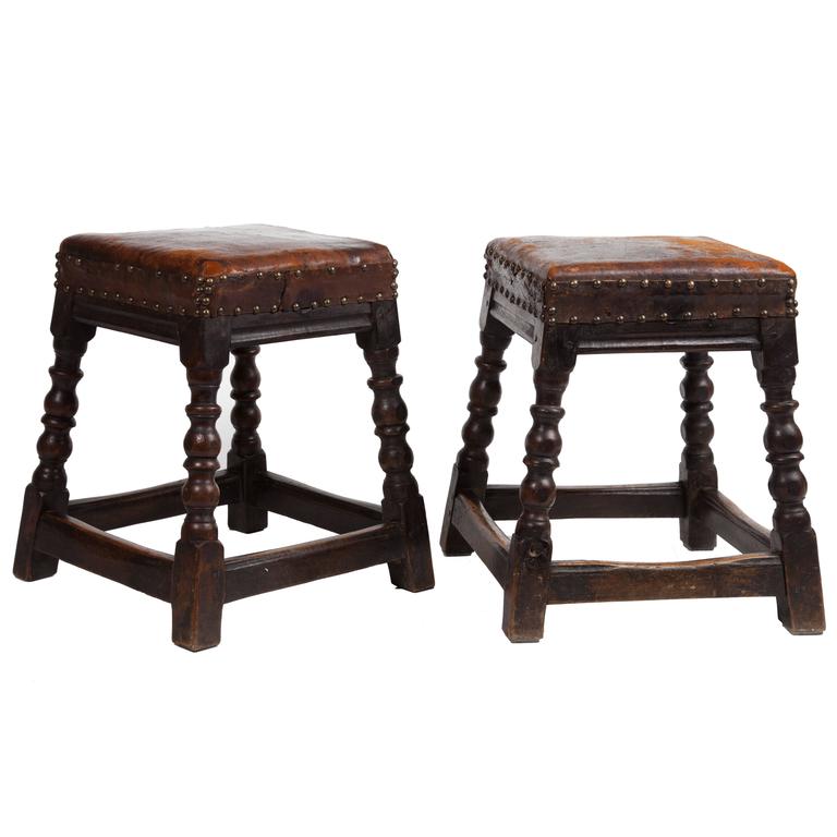 Pair of 19th Century English Oak Stools For Sale