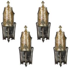 Set of Four Spanish Revival Sconces with Original Mica Shades