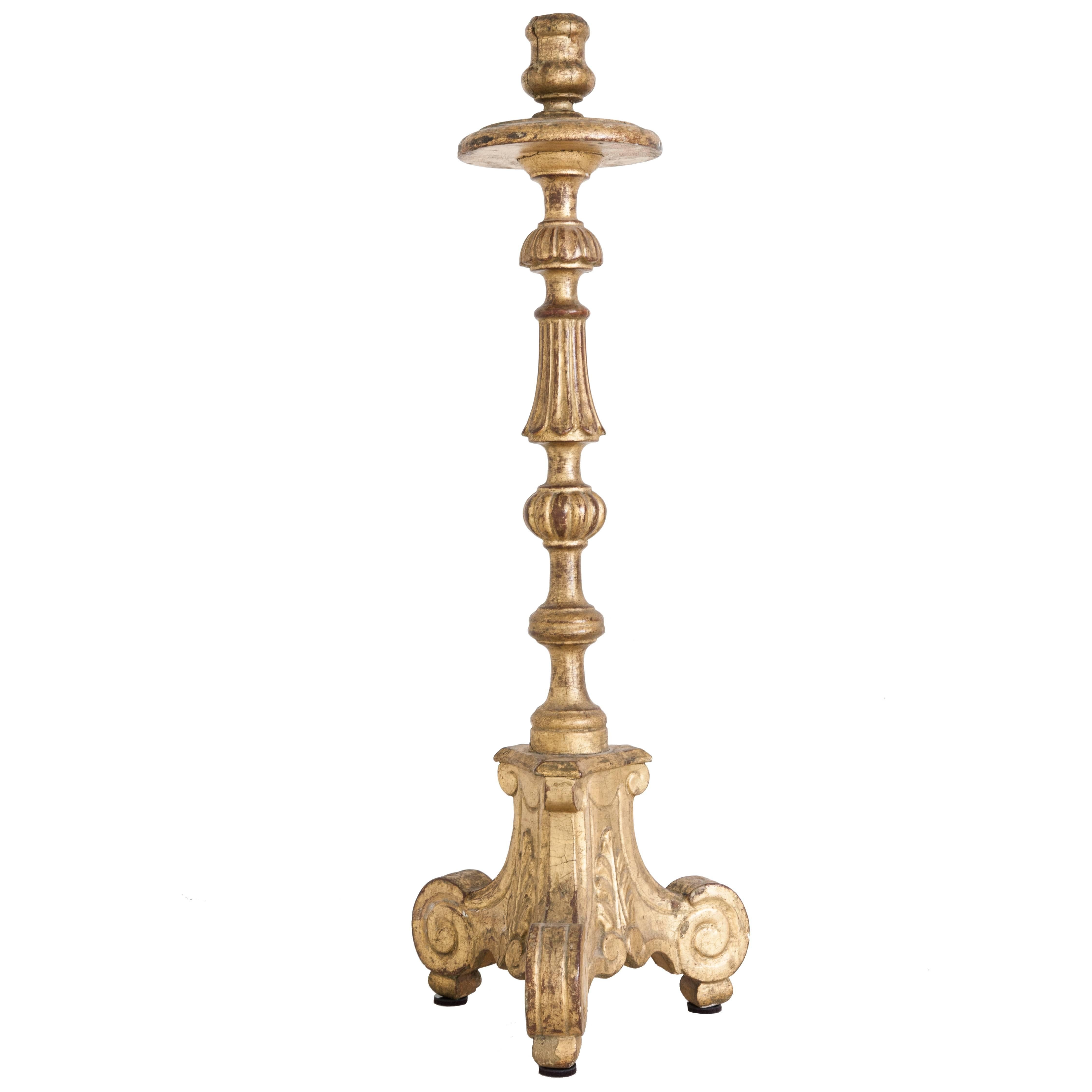 18th Century French Giltwood Pricket or Candlestick from a Chateau Chapel Altar