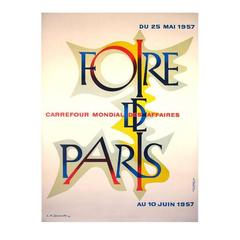 Vintage French Mid-Century "Paris Fair" Poster by A. M. Cassandre, 1957