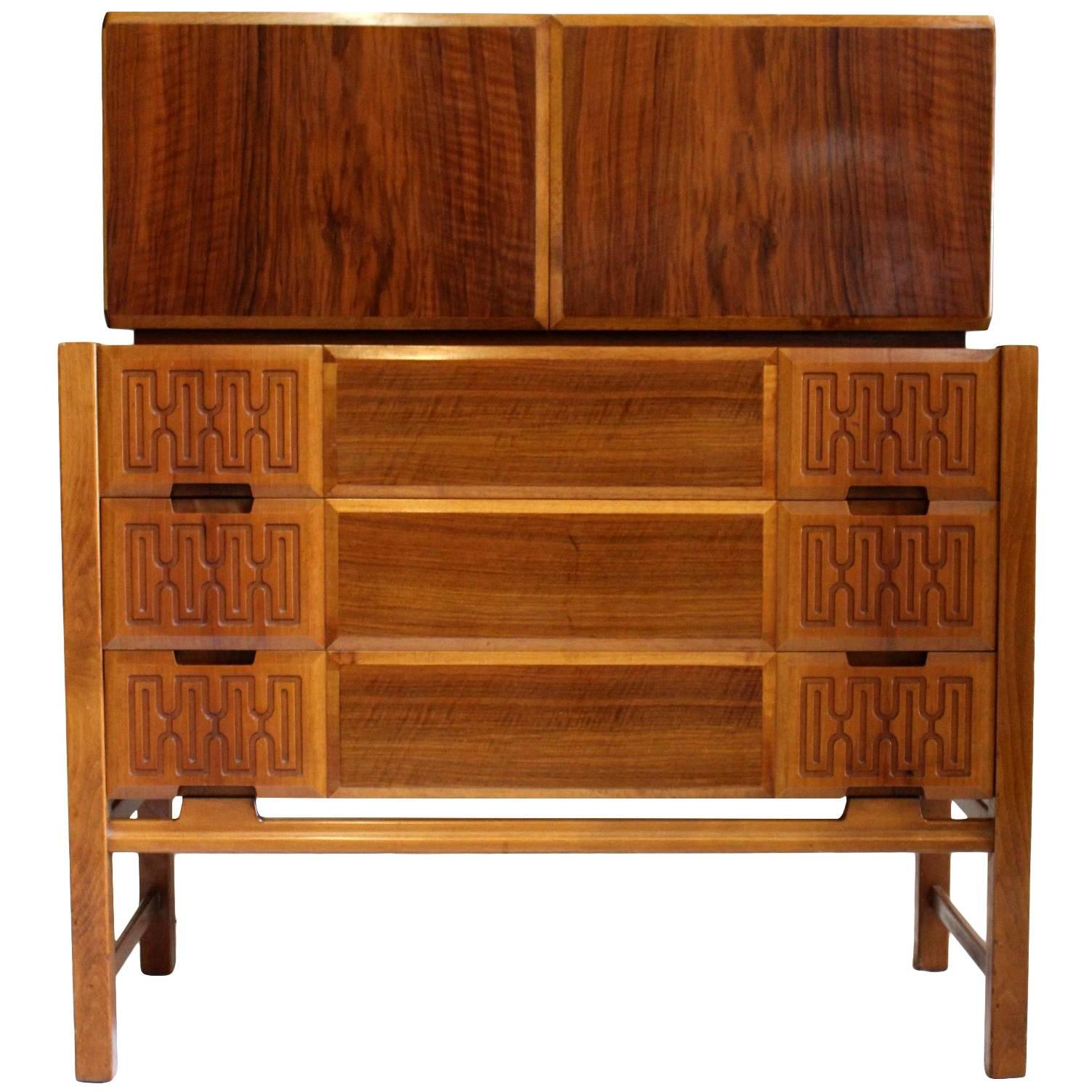 Scandinavian Mid Century Modern Two-Piece Cabinet Chest Dresser Edmond J. Spence For Sale