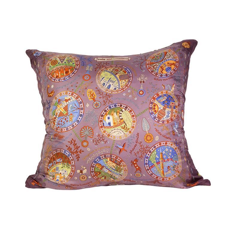 Hermès 'Escales Mediterrannes' Silk Scarf Pillow with Cashmere Backing For Sale